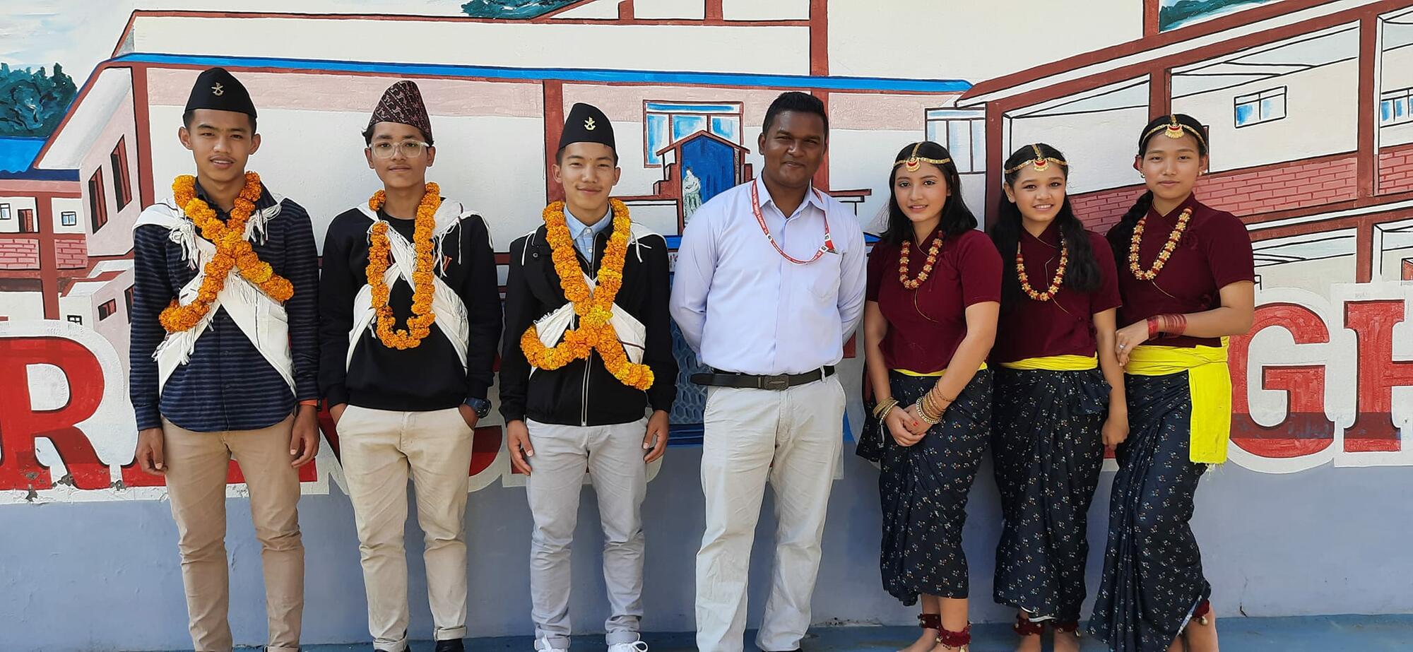 Principal with students
